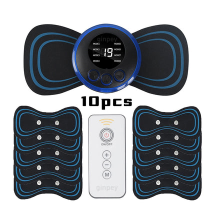 Mini Massager With 5 Pads Portable Electric Muscle Stimulator - Deep Tissue Management Device - Pulse Therapy For Back Shoulder Neck Leg