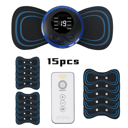 Mini Massager With 5 Pads Portable Electric Muscle Stimulator - Deep Tissue Management Device - Pulse Therapy For Back Shoulder Neck Leg