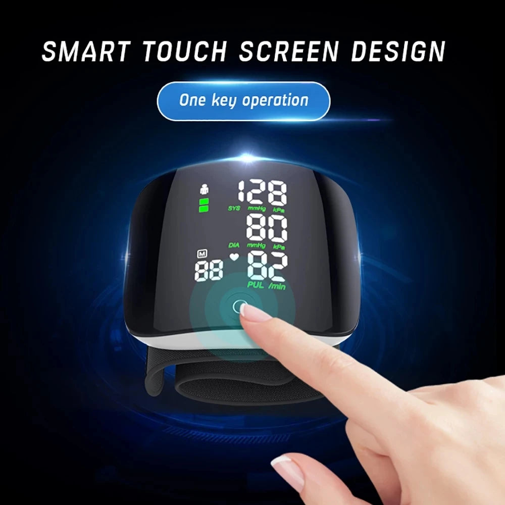 CoreVital® Smart Touch LCD Wrist Blood Pressure Monitor – Rechargeable Digital BP Tonometer with Heart Rate & Voice Function