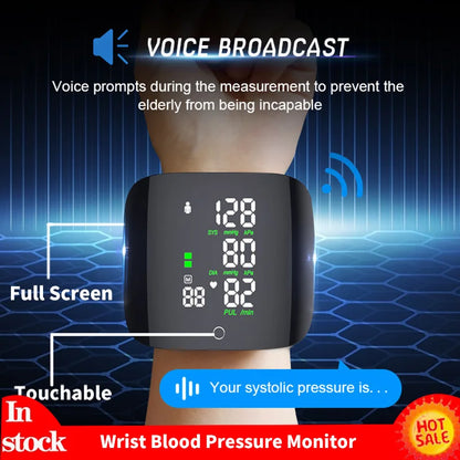 CoreVital® Smart Touch LCD Wrist Blood Pressure Monitor – Rechargeable Digital BP Tonometer with Heart Rate & Voice Function