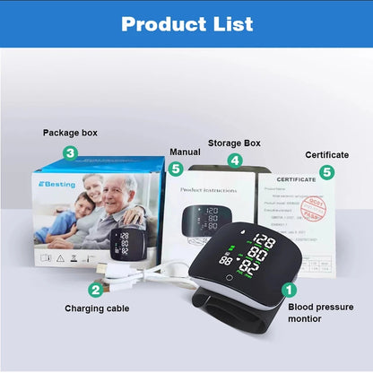 CoreVital® Smart Touch LCD Wrist Blood Pressure Monitor – Rechargeable Digital BP Tonometer with Heart Rate & Voice Function